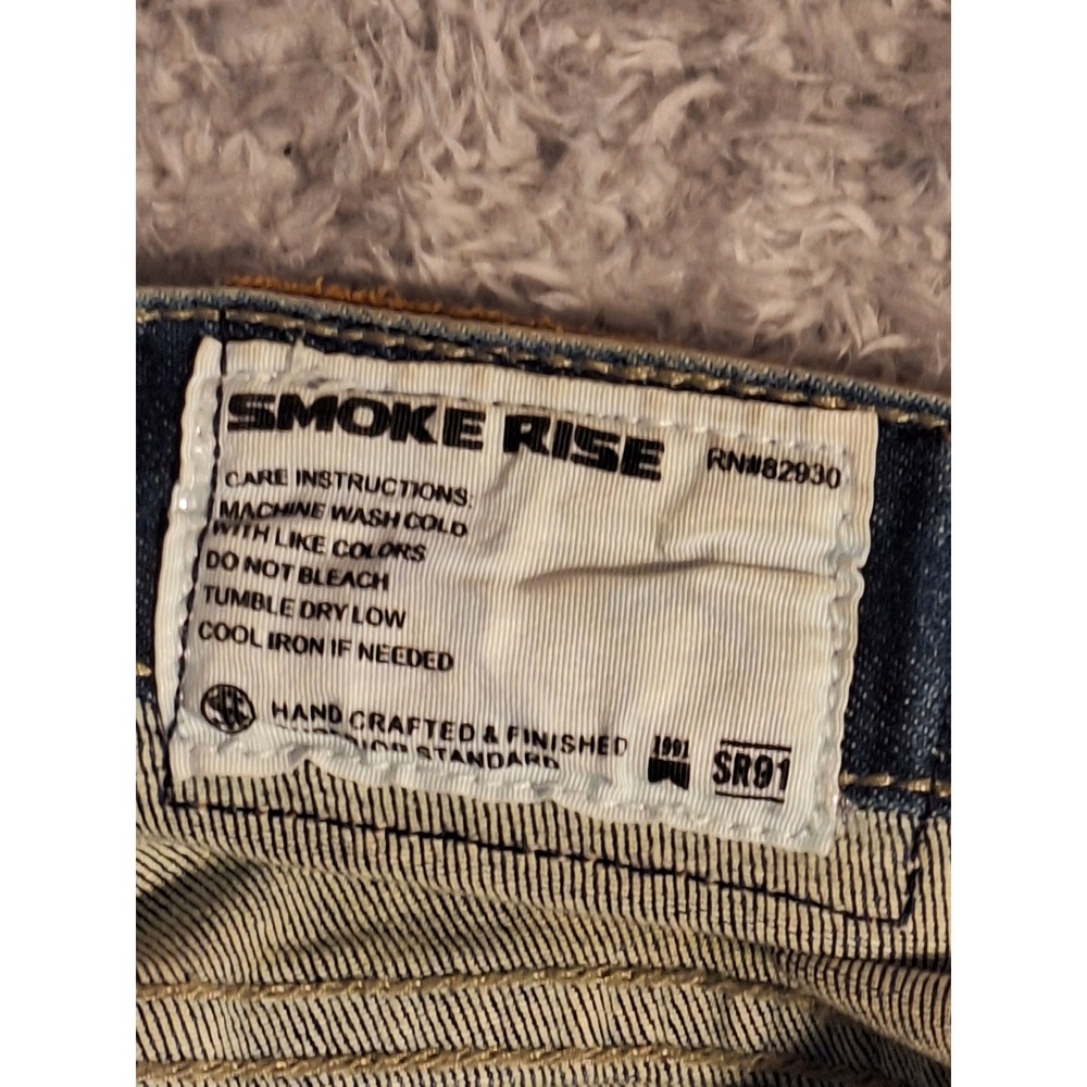 SMOKE RISE DENIM CO Mens Jeans 40x32 Blue Distressed Moto Ripped Splatter Grunge - Picture 13 of 16